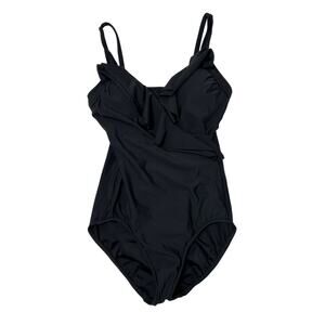 Miraclesuit Estillo Black One Piece Swimsuit Tummy Control Ruffle Size 8